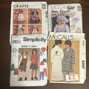 Lot of 4 Vintage 1980s-90s Kids Sewing Patterns & Doll